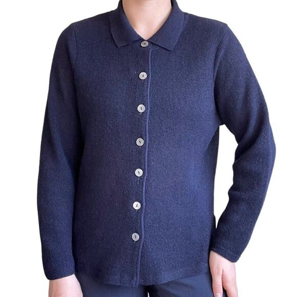 Peruvian Connection Womens Navy Blue 100% Alpaca Made in Peru Cardigan Sz L - Picture 1 of 7